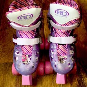 Adjustable Size 12-2 Youth Girls Kids' Pink Purple Quad Roller Skates
